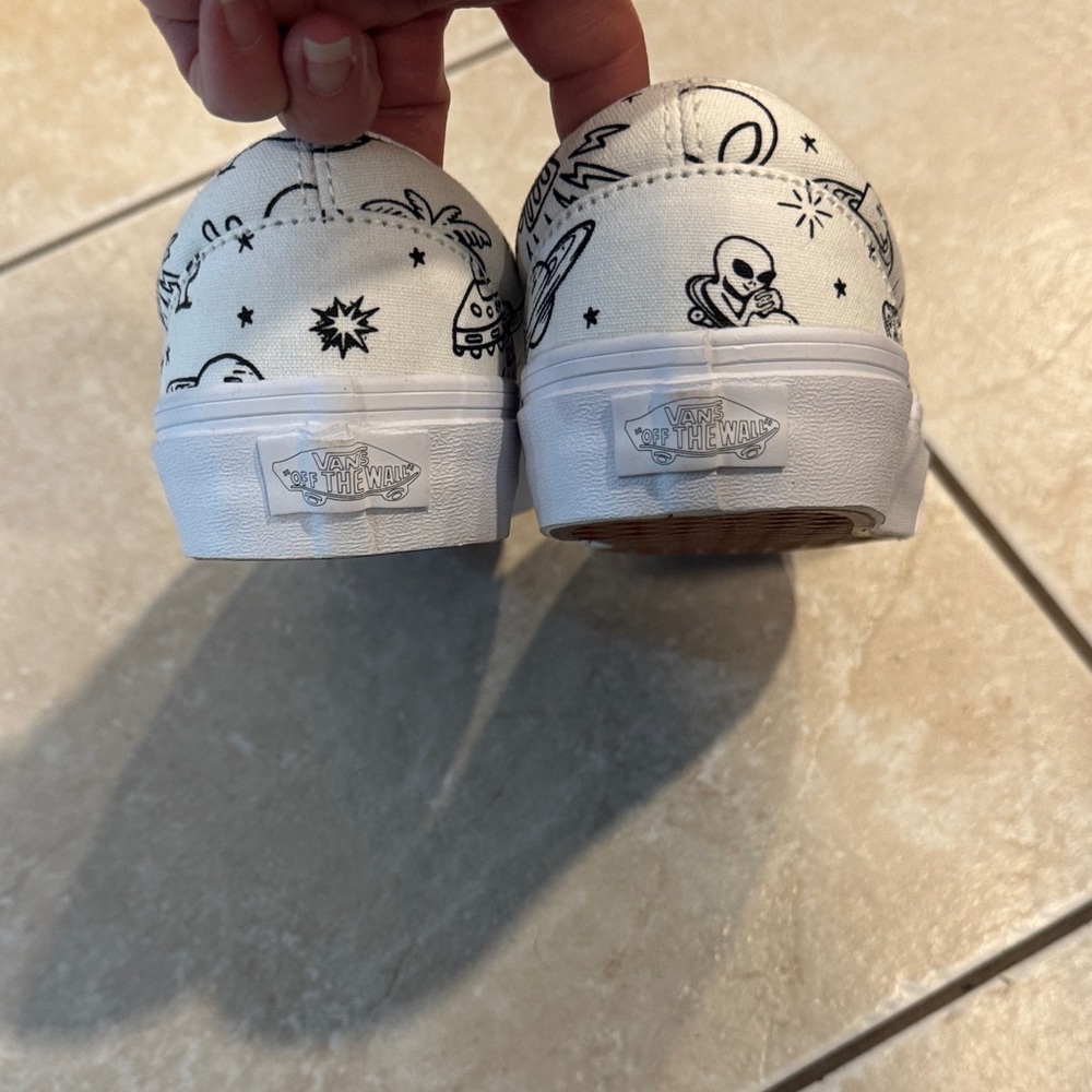 Vans White Slip-On Sneakers with Black Space Themes Graphics - Picture 3 of 4